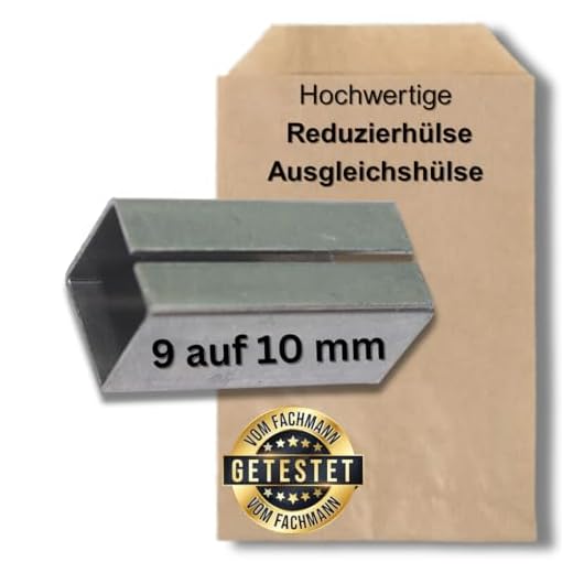 Ausgleichshülse/Reduzierhülse aus Stahl - von 8 auf 10 | 9 auf 10 | 8 auf 9 | 8 auf 8,5 mm - Verzinkt - Adapterhülse zum Einstecken für Türschlösser & Einsteckschlösser (9 auf 10 mm)