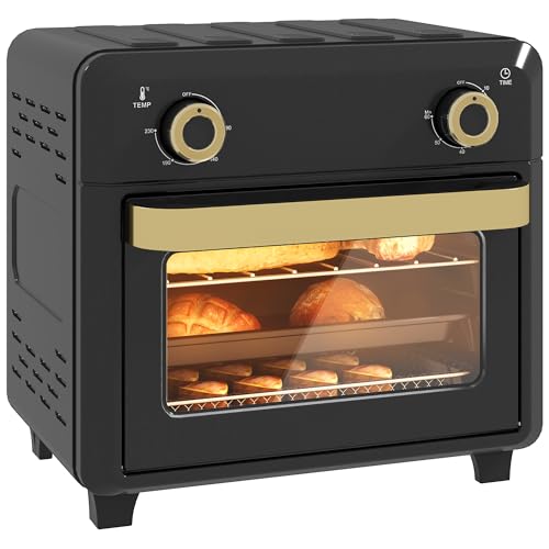 HOMCOM Mini horno con convección, freidora de aire caliente de 10L, Horno pequeño con temporizador...