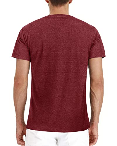 Fashion Men's Henley Shirts Classic Short Sleeve Basic Button Cotton T-Shirt With Pocket Red #TOP1