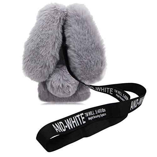 MVKZFE Rabbit Ear Case for Samsung Galaxy S25 Plus 5G,Crossbody Strap Case Fuzzy Fluffy Cute Girls Kids Plush Ball Bunny Fur Case Soft TPU Bumper Protective Cover,Light Gray