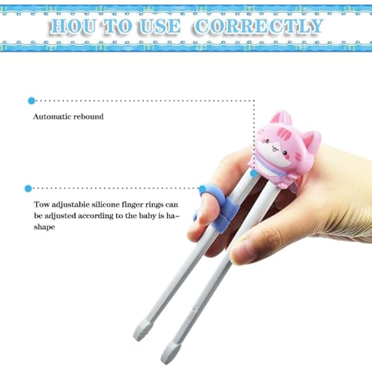 Quimoy 2 Pairs Chopsticks for Kids, Automatic Rebound Kids Chopsticks Training, Cute Animal Cartoon Design Chopsticks for Learning and Training, (Pattern)