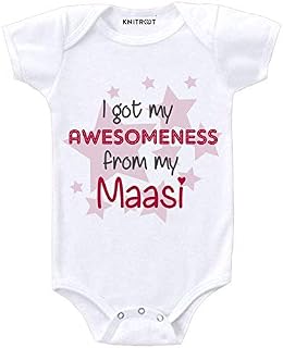 Knitroot Family Special Unisex Baby Romper Half Sleeve Envelope Neck"Awesomeness from My maasi"(KMCBR18-1,0-3 Months,White)