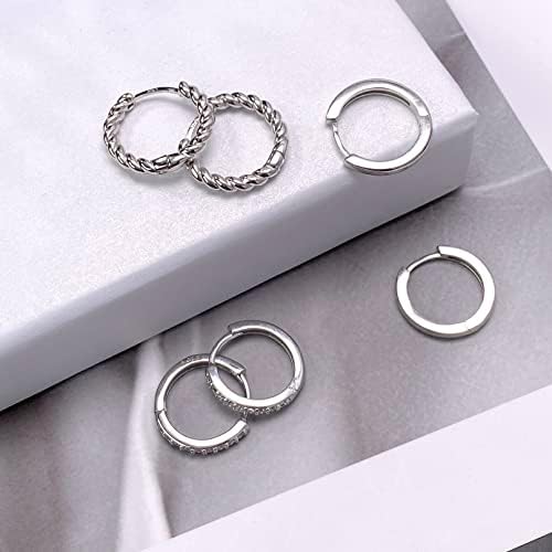 3 Pairs Silver & Gold Hoop Earrings for Women Sterling Silver Hoop Earrings Set Huggies Earrings with Cubic Zirconia Small Hoop Earrings Sleeper Earrings for Girls Twisted Hoops Earring Jewellery Gift