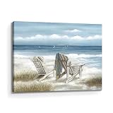 Abstract Beach Canvas Wall Art: Modern Bedroom Blue Ocean Wave Picture Relaxing Living Room Tropical