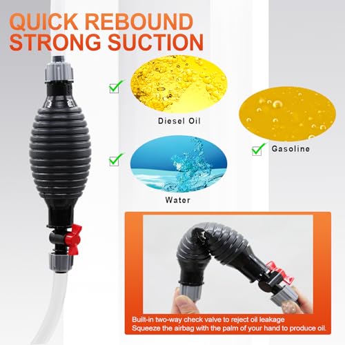 UFsenten Manual oil pump Manual fuel transfer pump gas siphon pump for gasoline water oil diesel siphon fuel hand pump with 1pc 3m long PVC hose and rubber ball
