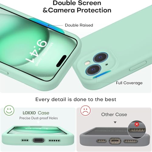 Image of Elzzi Microfiber Square Candy Case Compatible for iPhone 14, Shockproof Slim Back Cover Liquid Silicone Case (Mint)