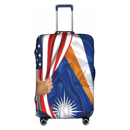 Travel Luggage Cover America Flag And Marshall Islands Flag Fashion Washable Baggage Suitcase Protector Fit For Luggage X-Large