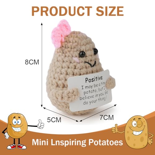 Aolso Lustige Positivitäts-Strickpuppe, gestrickte Puppe mit Positivitätskarte, Glücksgeschenk, lustiges Geschenk, Taschenumarmung, Geburtstagsgeschenk, Party-Dekoration (Kartoffel-Dame)