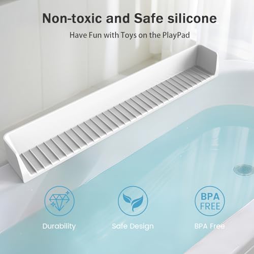 Blgiont Bathtub Splash Guard PlayPad Shelf Area with Strong Suction Cups, Toy Tray Caddy Holder Storage Over Tub, Bathtub Ledge Guard, No Mess Water, Splash Protection Water Barrier for Bathroom-White by Blgiont - Image 5