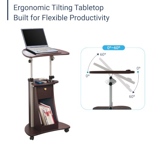 : Techni Mobili Sit-to-Stand Rolling Adjustable Storage Medical Laptop Computer Cart, Chocolate (B005) - image 5