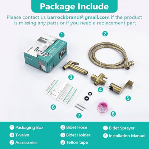 BARROCK Bidet Sprayer for Toilet, Handheld Jet Spray for Existing Toilets with Bidet Hose, Adjustable Water Pressure Muslim Shower, Stainless Steel Cloth Diaper/Feminine Wash Sprayer Brushed Gold by BARROCK - Image 9