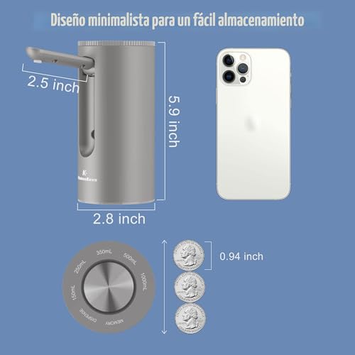 Miniatura 5 de Kitchenboss-Dispensador De Agua Electrico-Bomba Agua Garrafa: Dosificador Agua Garrafas Portable, Carga Tipo C, Dosificador De Agua Para Botellas De 3.8-18.9 Litros, Gris Plateado