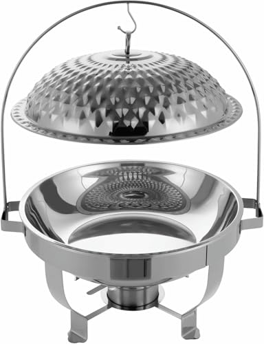 WOTZOV Juego de bufé Chafing Dish, Servidor y Calentador Redondo de Acero Inoxidable, Plato para Mantener Caliente con Tapa y Soporte de Diamante para Bodas, Fiestas y Banquetes