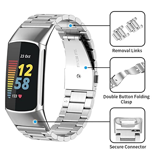 Correa metálica compatible con Fitbit Charge 6 y 5 miniatura 3