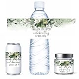 PH PandaHall 100pcs Étiquettes de Remerciement pour Bouteilles D'Eau, Imperméables Étiquettes Décoratives pour Bouteilles Feuilles Vertes Fleurs pour Mariages, Anniversaires et Autres Fêtes