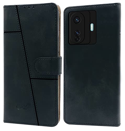 Image of Jkobi Flip Cover Case for Vivo iQOO Z6 Pro (Stitched Leather Finish | Magnetic Closure | Inner TPU | Foldable Stand | Wallet Card Slots | Black)