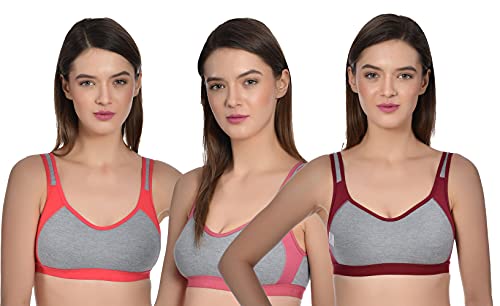 Image of Aimly Women's Cotton Seamless Non-Padded Full Coverage Sports Bra - (Pack of 3)