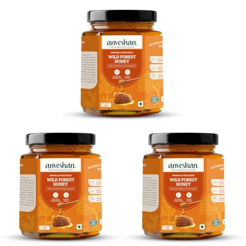 Image of Anveshan Wild Forest Honey 500g | Raw, Minimally processed | No Added Sugar | 100% Pure Natural Honey | Immunity Booster | Forest Harvested | Glass Jar | Lab Certified (Pack of 3)
