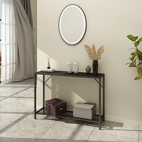 Laatooree 41.7" Console Table, Two-Color Diy Entryway Table, Industrial Narrow Sofa Table With Metal Mesh Shelf For Hallway, Foyer, Living Room, Corridor #TOP1