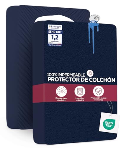 Utopia Bedding Protector Colchón 90 x 200 x 30 cm Impermeable, Certificación Oeko Tex Funda Colchón, Cubre Colchón Transpirable, Elástico En Todo El Contorno Azul Marino