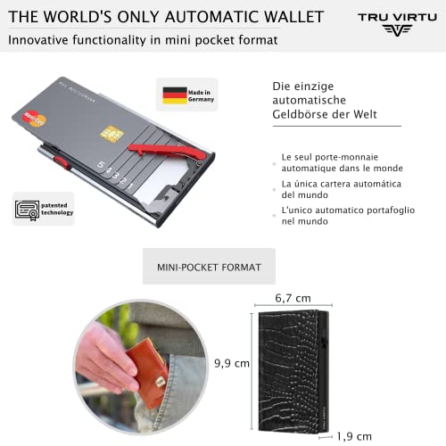Tru Virtu® Click & Slide Card Wallet Sleek I Credit Card Holder I Card Holder Rfid Nfc Protection I Wallet Made Of Genuine Italian Leather I Slim Wallet (Croco Black/Black) #TOP4