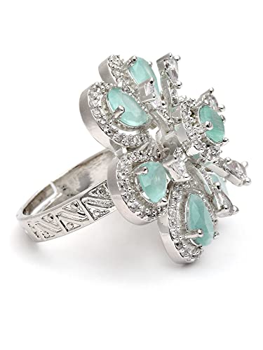 Image of Karatcart Platinum Plated Elegant Austrian Crystal Adjustable Leaf Ring for Women and Girls