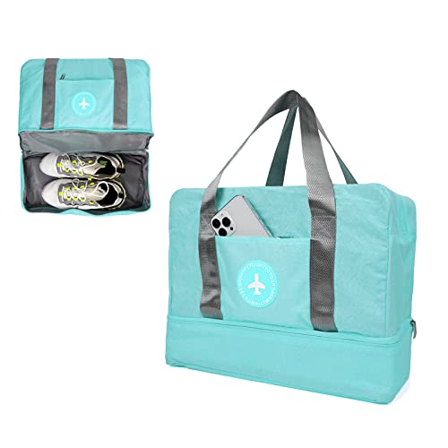 CONTRACONTACT Kompakte Sporttasche Badetasche in Türkis für Strand Gym Fitness, Sporttaschen als Schwimmtasche Strandtasche Reisetasche Bag mit Schuhfach, Nassfach für Damen Herren Kinder
