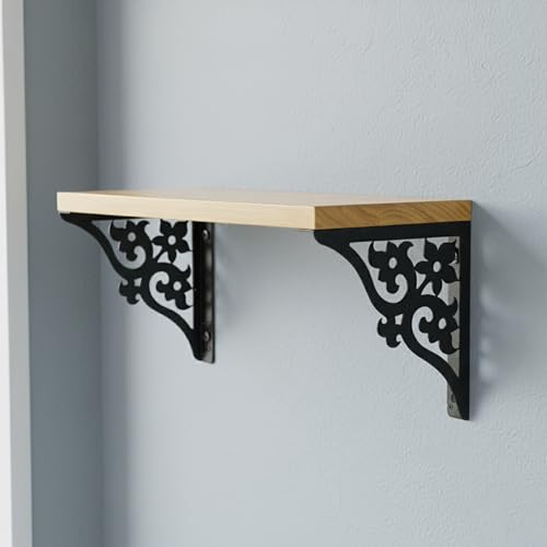 Image of Spillbox Wooden Pooja Metal Shelf |Wall Mountable|Pooja Stand for Home wall Mount|Pooja mandir|wall Mounted Home Temple for Puja Room |Pooja Stand | Mandir-Triple Floral (Small Black)
