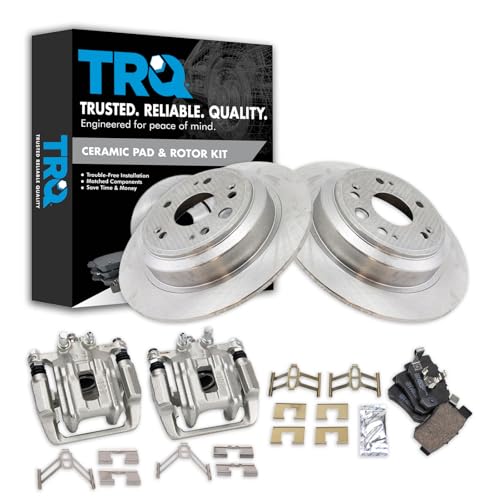 Image of TRQ Rear Brake Pad and Rotor Set Ceramic Vented Rotors Calipers | For 2010-2011 Honda Accord Crosstour