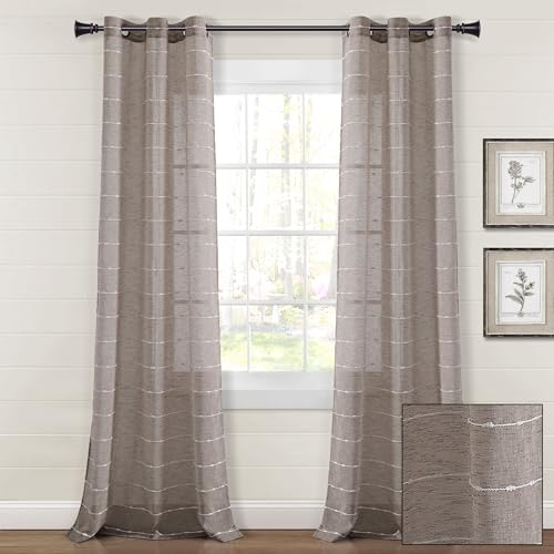 Lush Decor Farmhouse Textured Grommet Sheer Window Curtain Panel Pair, 38"W x 84"L, Brown by Lush Decor - Image 7