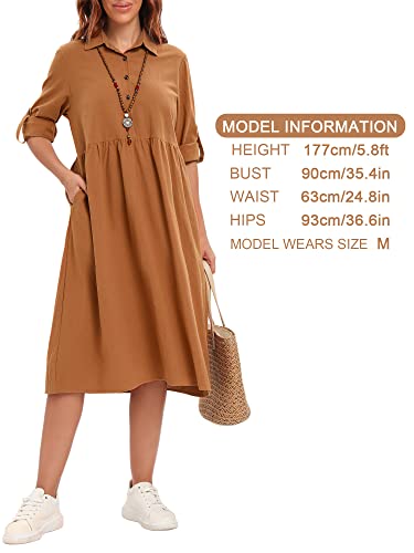 Vestido Plus Size,Vestido feminino solto com bolsos manga longa plus size vestido vintage