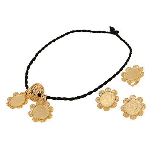 Ethiopian Big Coin Cross Jewelry 22k Gold Plated African Wedding Bride Jewelry