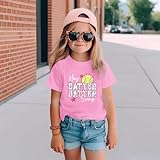 GANGXCHEN Softball Shirts for Girls Hey Batter Batter Swing Shirt Kids Funny Softball Graphic Short Sleeve Tee Tops(Pink,9-10Y)