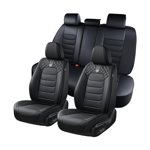 Image of FLORICH Seat Covers Full Set,Leather Seat Covers, Front and Rear Seat Cover 5 Seats, Waterproof Car Seat Cushion Protector Accessories for Sedan SUV Pick-up Truck(Black, Full Set)