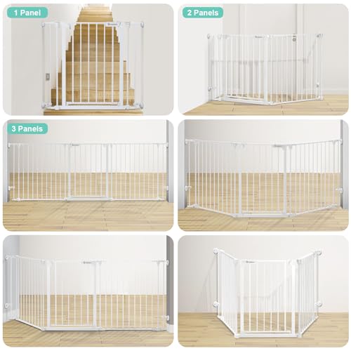 Image of COMOMY 80 inch Extra Wide Baby Gate, Dog Gate for House Stairs Doorways Fireplace, Auto Close Pet Gate with Door Walk Through, 3 Metal Panels, Hardware Mounted Baby Fence Indoor Outdoor(30 inch Tall, White)