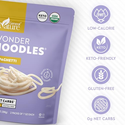 Wonder Noodles Keto Pasta - Spaghetti - Zero Carbs, Gluten-Free, Kosher, Vegan, Low-Calorie -Organic Konjac Noodles - (6 Individually Sealed Packs of 7oz each)
