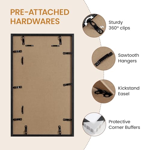 Image of 12x20 Picture Frame Oak Wood,12 inchx20 inchBlack Color Wooden Frames with Tempered Glass,20x12 inch Wall Gallery Poster Frame with No Mat,12 by 20 Frames Horizontal and Vertical for Wall Mounting