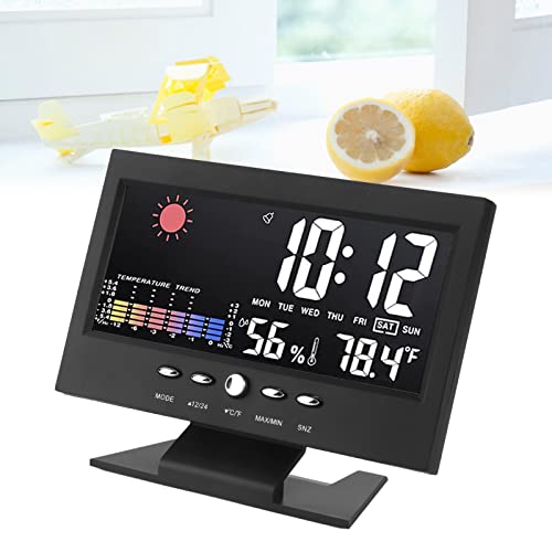 Gavigain Weather Forecast Clock,ABS LED Color Screen Multifunctional Temperature Humidity Alarm Clock Black