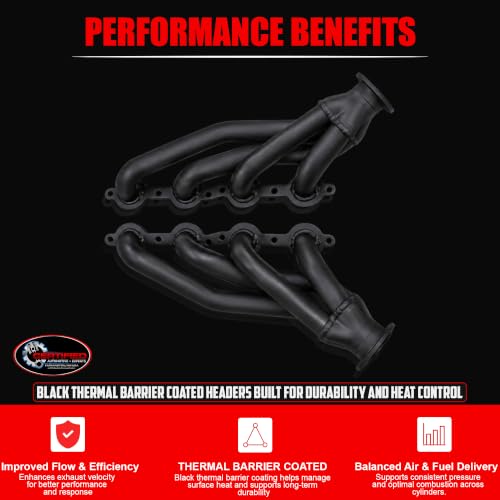 Image of LS Swap Black Thermal Coated Shorty Headers Block Hugger Tight Tuck Compact Exhaust Headers with MLS and Copper Gaskets 2.5 Inch Collectors Fits 5.3 6.0 LS1 LS2 LS3 S10 C10 K10