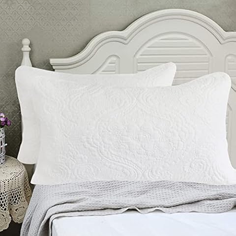 Brandream White Damask Quilted Pillow Shams Cover