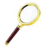 Large Magnifying Glass for Reading - Magnifying Glasses for Hobbies - Magnifier for Kids - Ideal Childrens Magnifiers - Handheld Classic Magnifying Glass Wooden Handle and Sturdy Metal Rim
