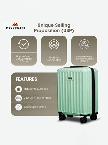 Image of Move-Meant Cabin ROAMIFY Small Suitcase 55 Cm 8 Wheels Number Lock Poly Carbonat HPS Green Trolley Bag for Men & Women | 360 Degree Wheeling System Luggage | Trolley Bags for Travel