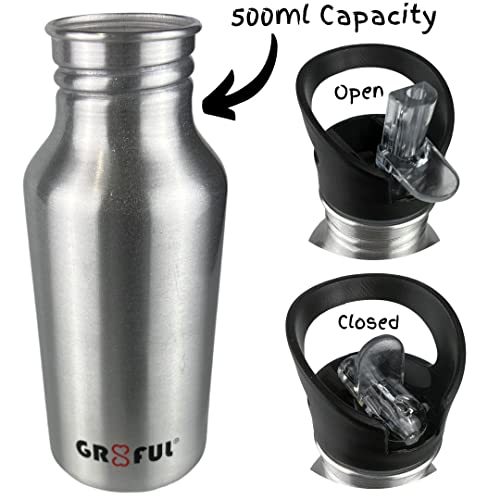 gr8ful® Water Bottle - Aluminium Metal, White, 500 ml - Image 2
