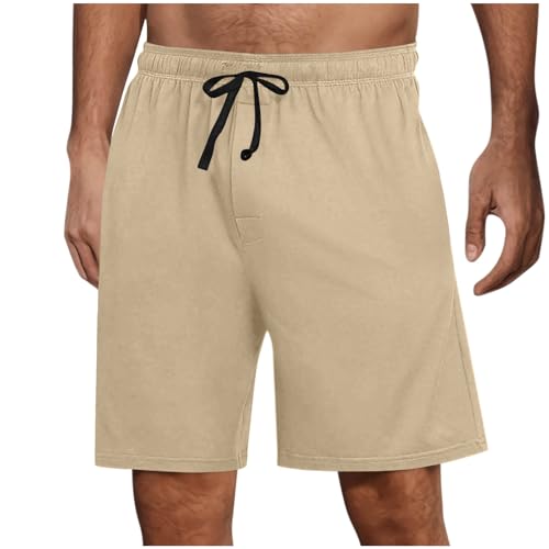 Shorts Herren Sommer Kurze Hosen Einfarbig Casual Outdoorshorts Chino Shorts Herrenshorts mit Kordelzug Kurz Schlafhose Elastische Taille Freizeitshorts Männer Sommershorts Beige 3XL