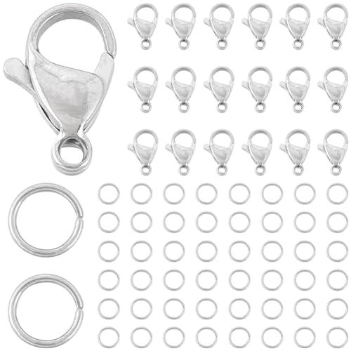 SUNNYCLUE 1 Box 150Pcs Stainless Steel Lobster Clasps Open Jump Rings 50Pcs 15x9mm Jewellery Clasp Connector Bracelet Clips Closures 100Pcs 8mm Jump Rings Lobster Claw for Jewellery Making