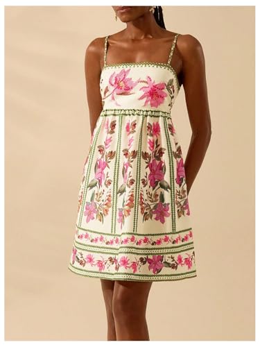 SOLY HUX Women's Floral Print Cami Dress Spaghetti Strap A Line Flared Flowy Short Summer Dresses Sundress3
