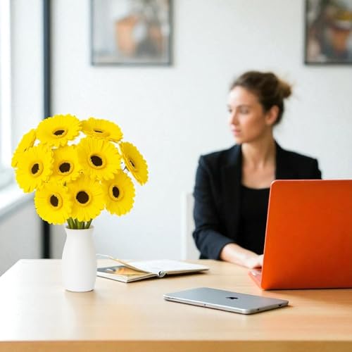 Image of Garden Art Artificial 5 Pcs Gerbera Flower Sticks, 33 cm, RealTouch Natural Looking | Silicone Decorative Bunch for Home GAAGFB-1H-33Y (Yellow)