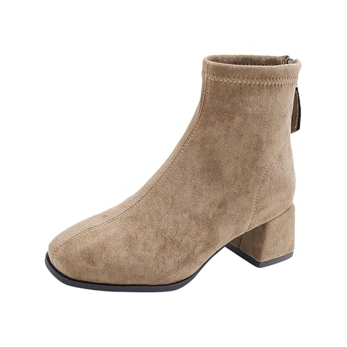 Cocila Botines De Ante Para Mujer, Con Punta Cuadrada, Cierre Trasero Y Tacón Cuadrado, Informales, Hasta Media (Negro) Mujer Botas Altas Invierno Impermeables Nieve Marrones Tacon Fino Piel
