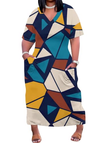 Image of PinkPatty Women's Plus Size Short Sleeve Maxi Dress Casual Loose V Neck Long Dress with Pockets