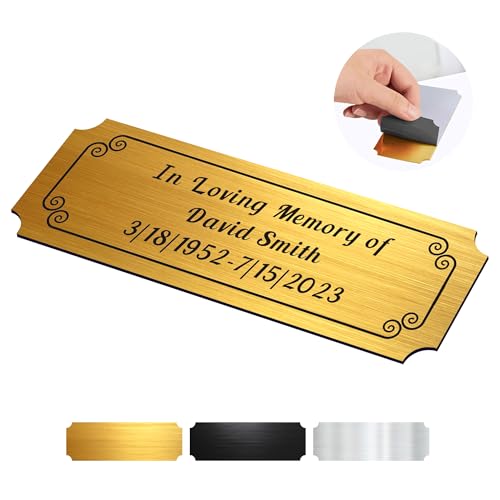 Image of Engraved Name Plates, 1 inch x 3 inch Personalized Name Plate, Trophy Plates Engraved, Brass Plaque, Custom Name Plate for Urn, Brass Name Plates with Adhesive Backing(Gold, 3x1 in)